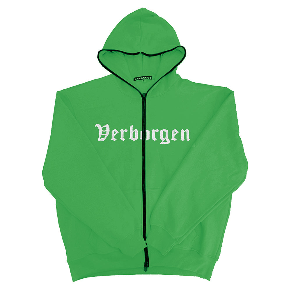 Full Zip Up Embroidery Hoodie - Green