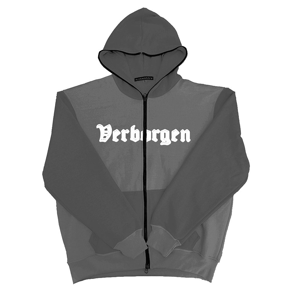 Full Zip up Embroidery Hoodie - Mixed Grey