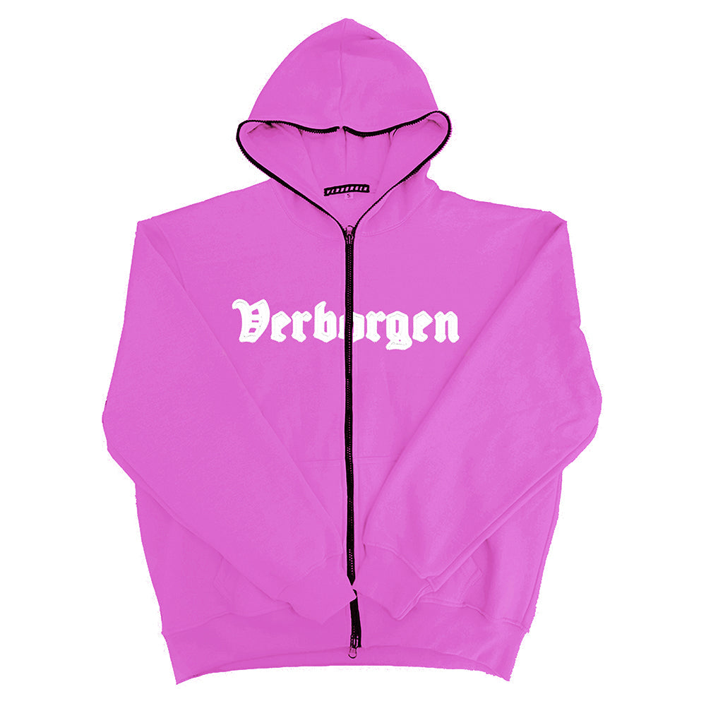 Full Zip up Embroidery Hoodie - Pink
