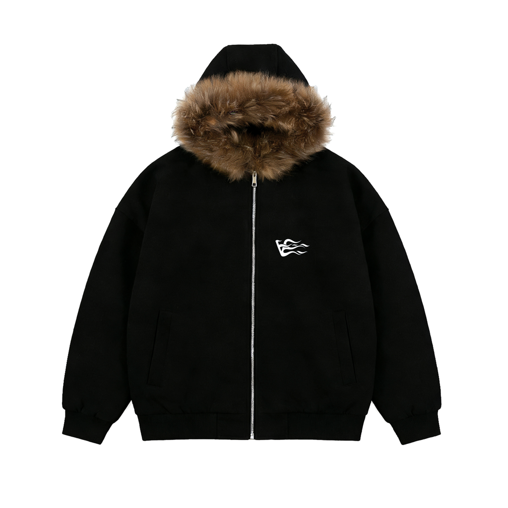 Fur V-Logo Zip-Up - Black
