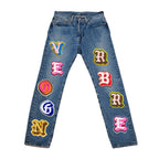 Jean patchwork en chenille