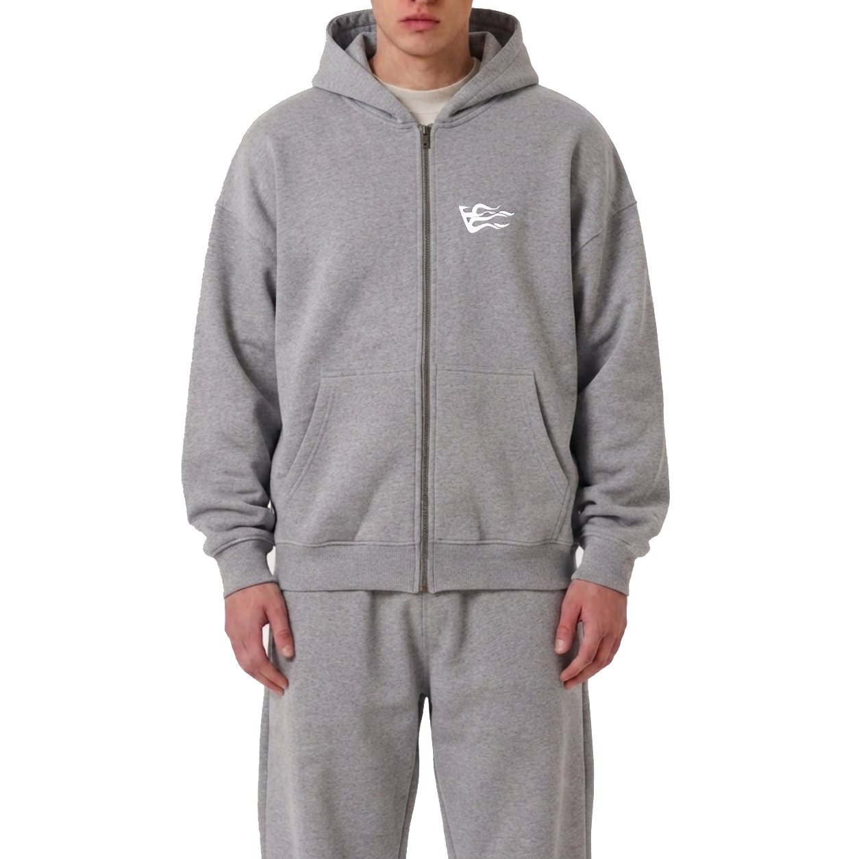 V-Logo Zip-up Hoodie - Grey