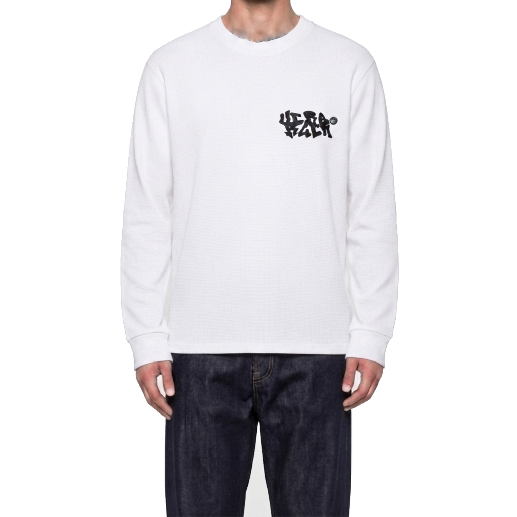 Waffle Knit Verborgen LS T-Shirt - White