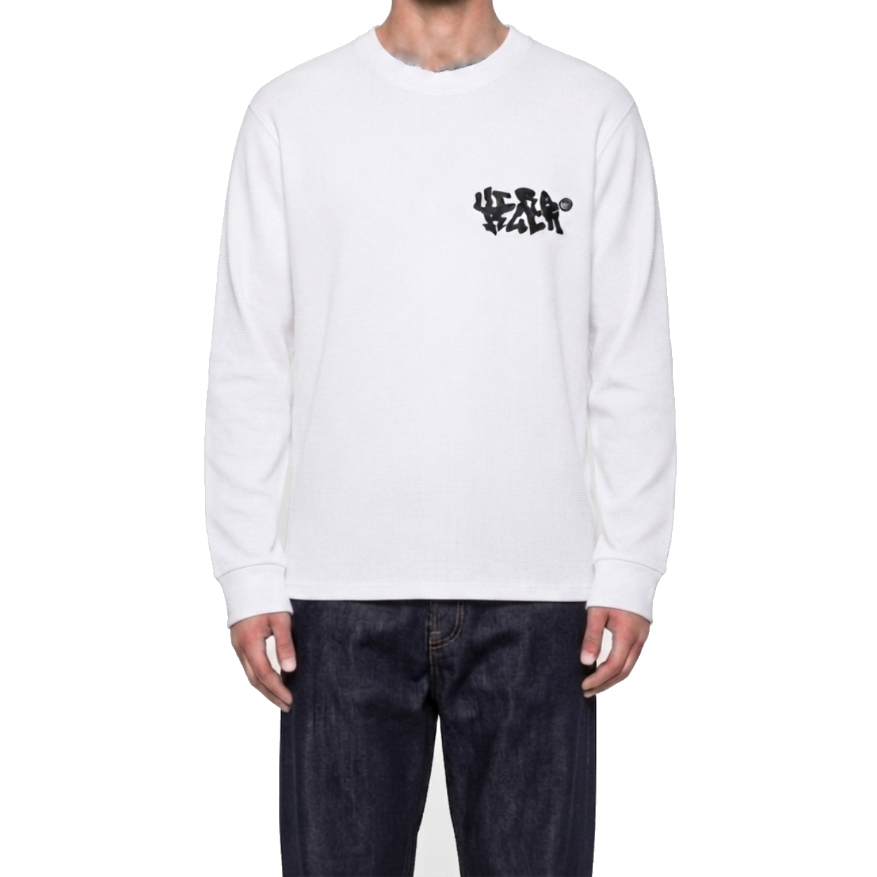 Waffle Knit Verborgen LS T-Shirt - White