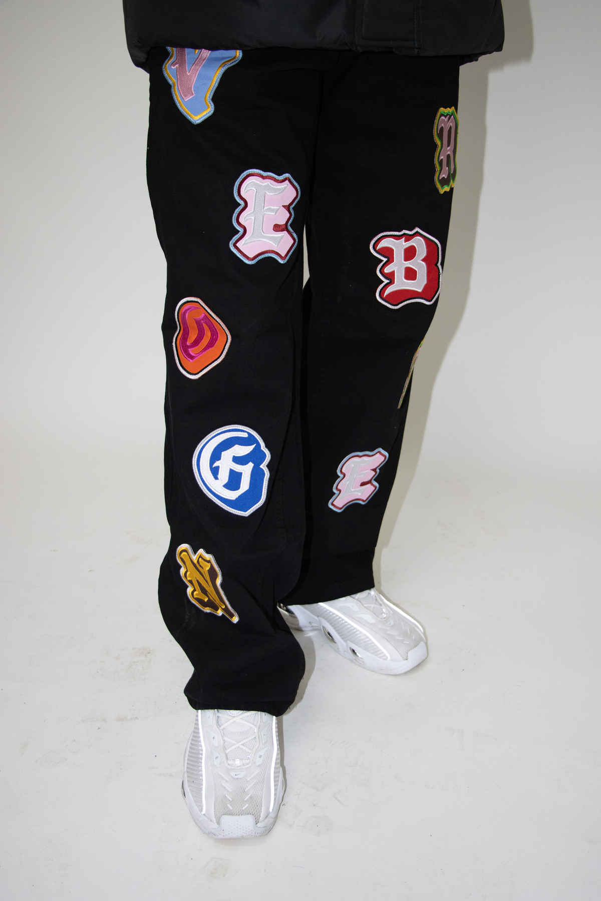 Jean patchwork en chenille - Noir