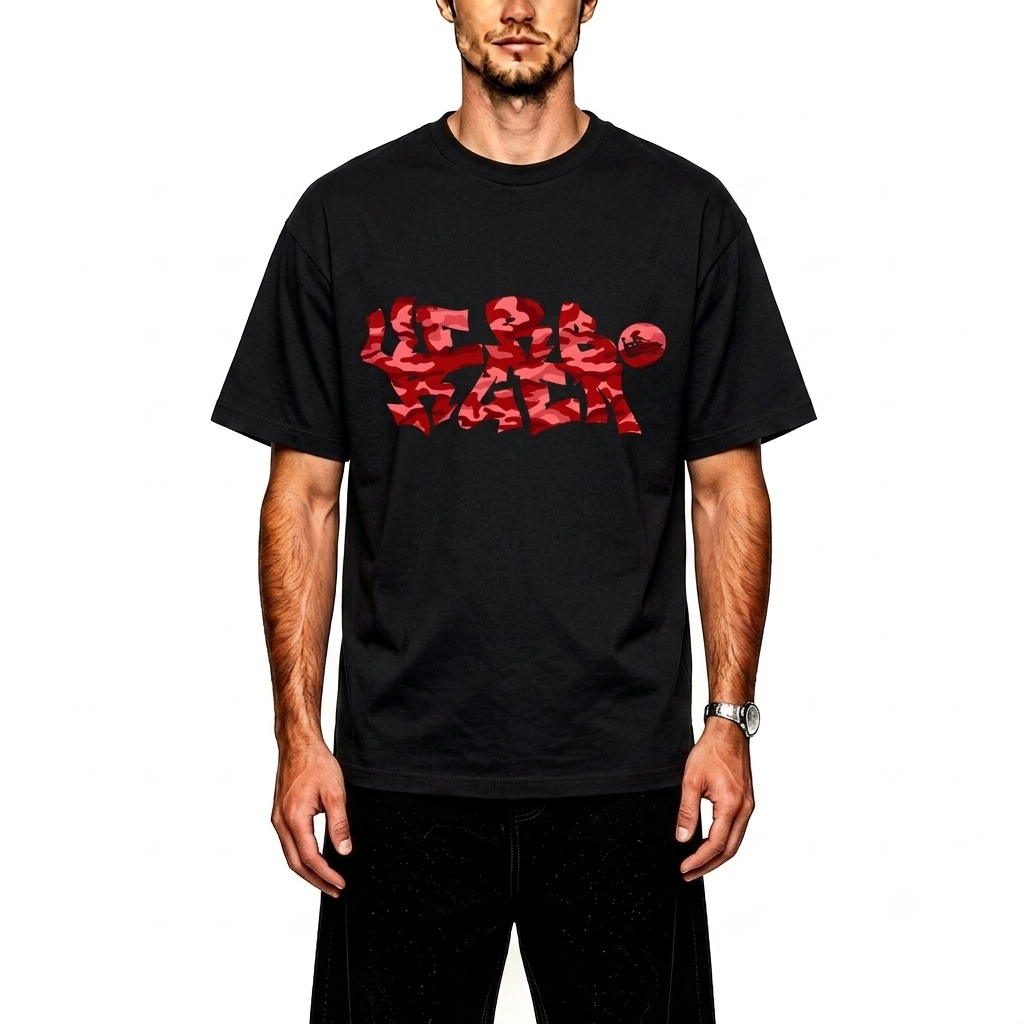 Red Graffiti Camo T-Shirt - BLACK