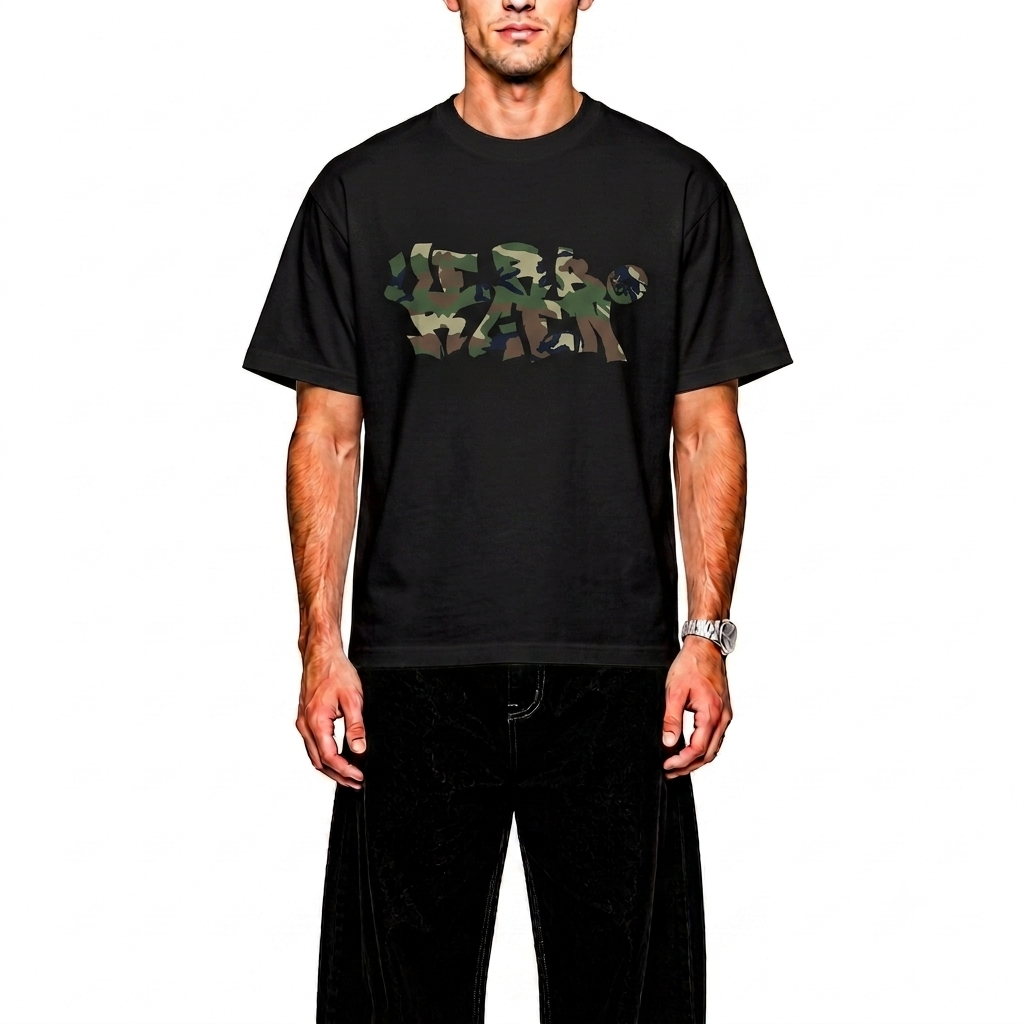 Graffiti Camo T-Shirt - BLACK