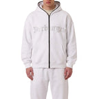 Full Zip up Rhinestone Hoodie - White
