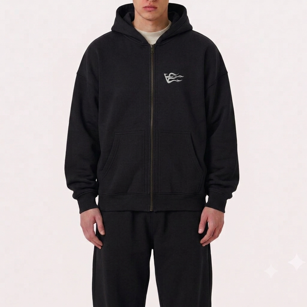 V-Logo Zip-up Hoodie - Black