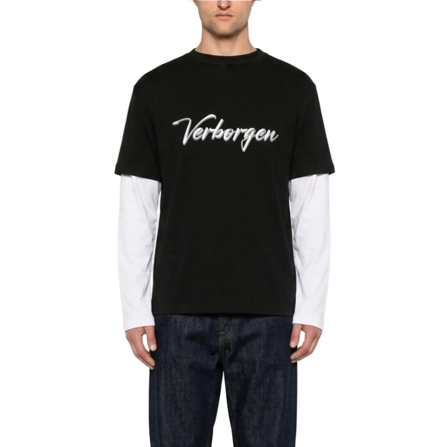 Script Double Layered T-Shirt - Black
