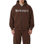 Embroidery ZIp-Up Hoodies - Brown