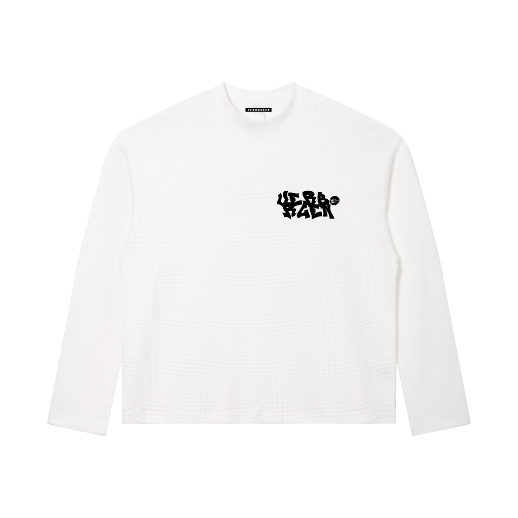 Waffle Knit Verborgen LS T-Shirt - White