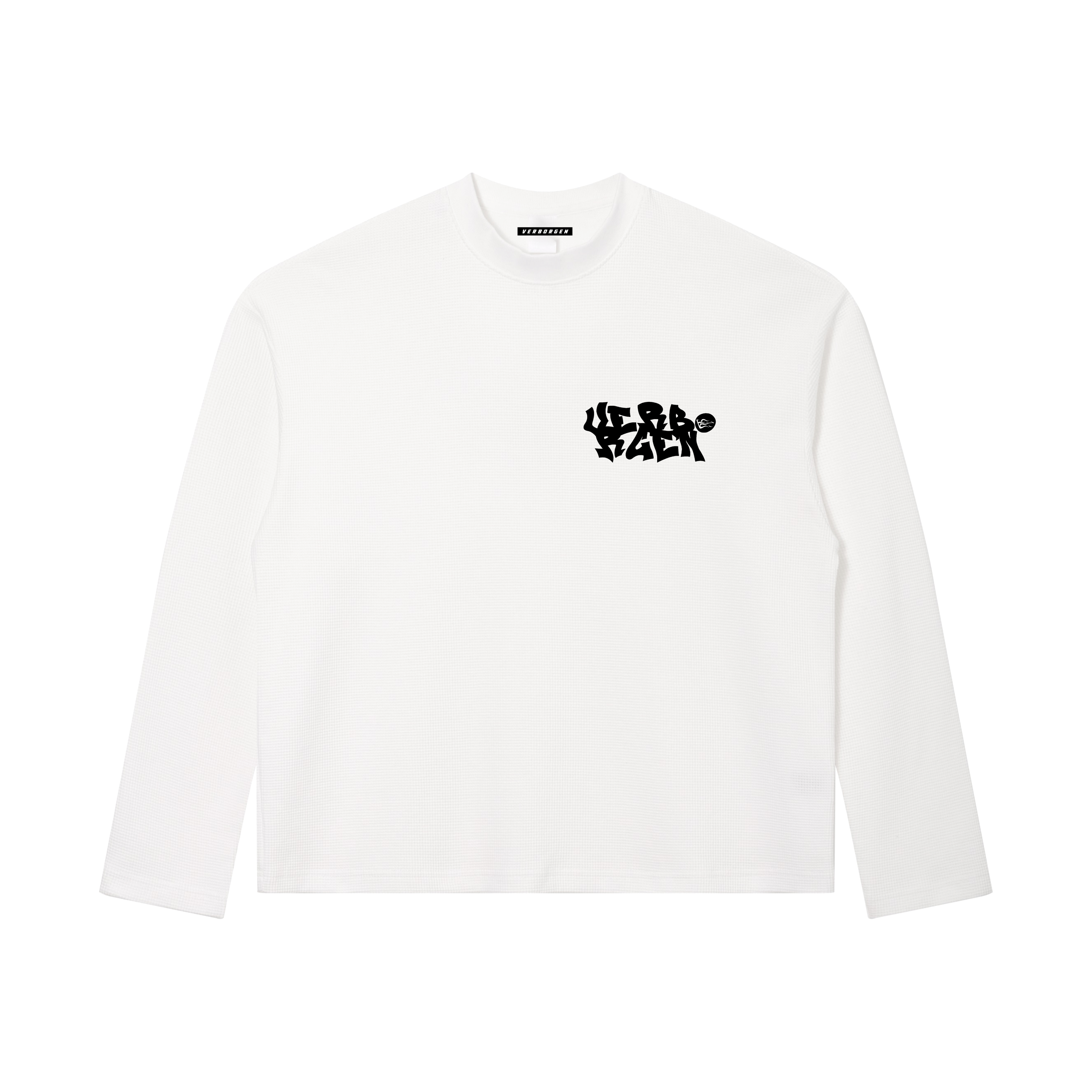 Waffle Knit Verborgen LS T-Shirt - White