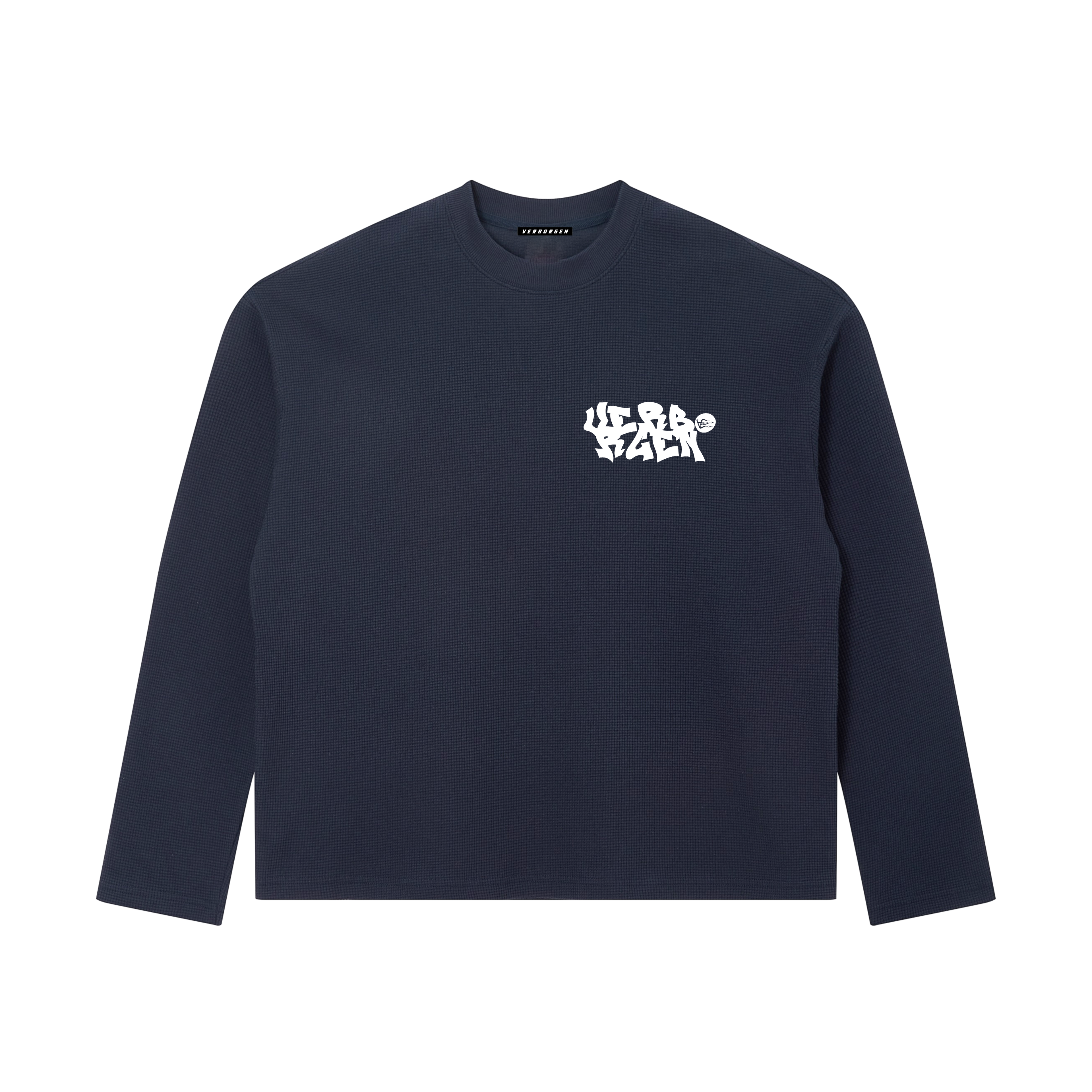 Waffle Knit Verborgen LS T-Shirt - Navy
