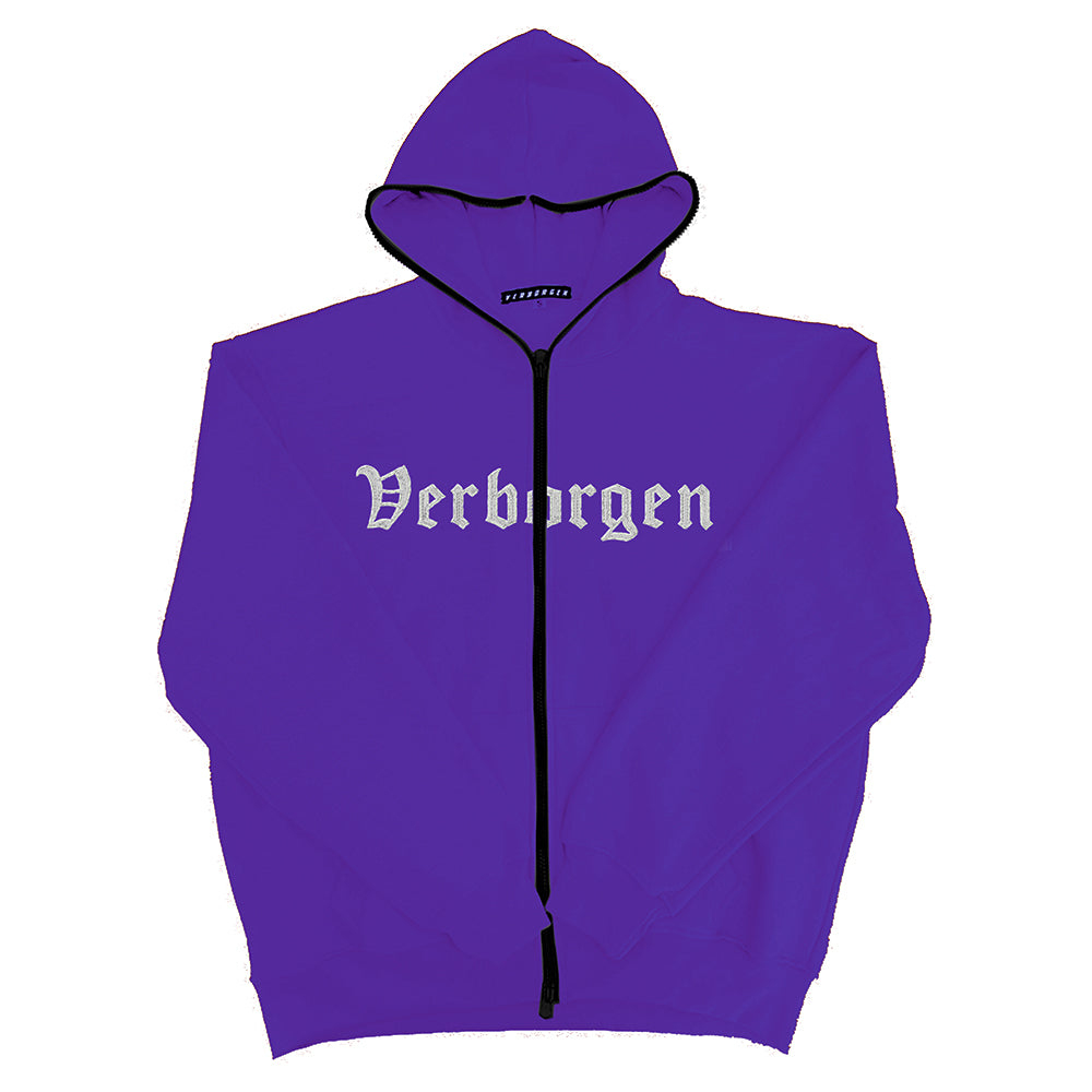 Embroidered Zip Up Hoodie - Purple