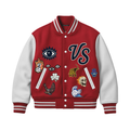 Embroidery "Eyes" Varsity Jacket - Red