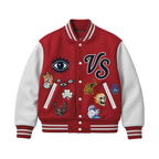 Embroidery "Eyes" Varsity Jacket - Red